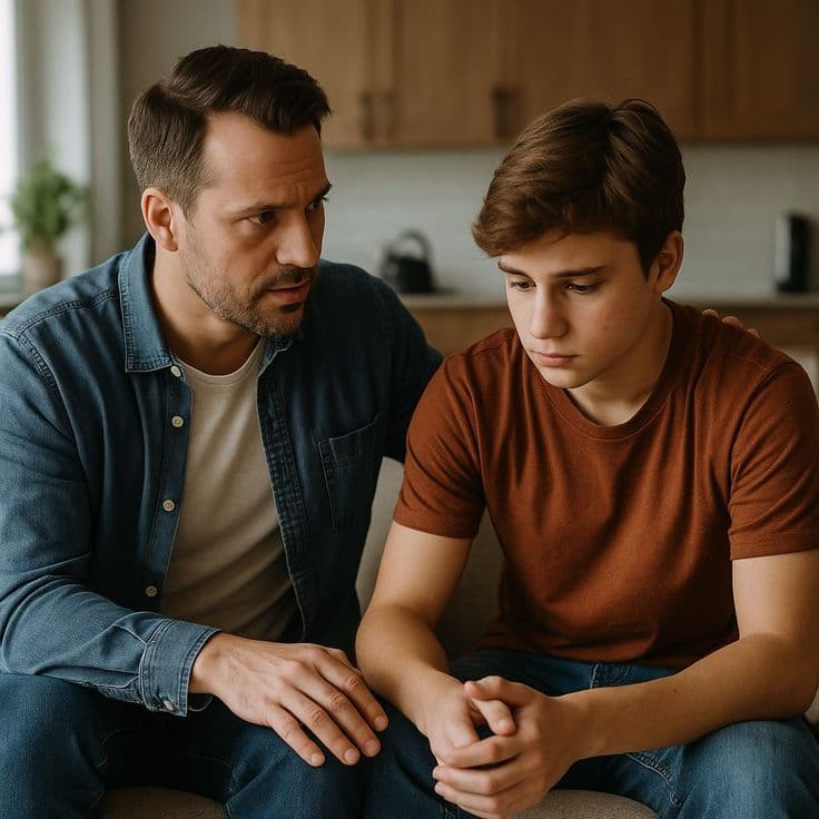 Padre hablando con su hijo adolescente cara a cara